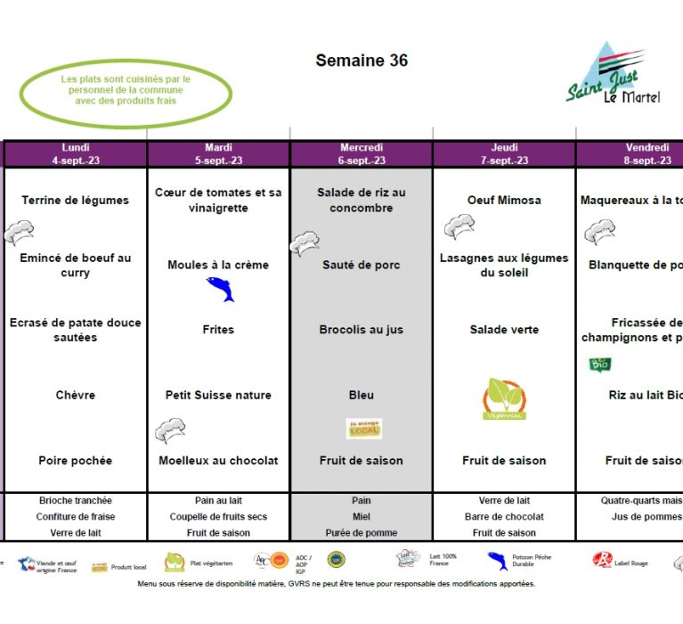 Menus de septembre